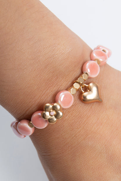 Mommy and Me Matching Bracelets - Stretch Charm Bracelet - Heart Pink