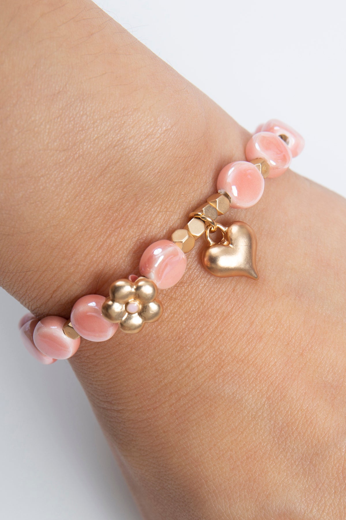 Mommy and Me Matching Bracelets - Stretch Charm Bracelet - Heart Pink