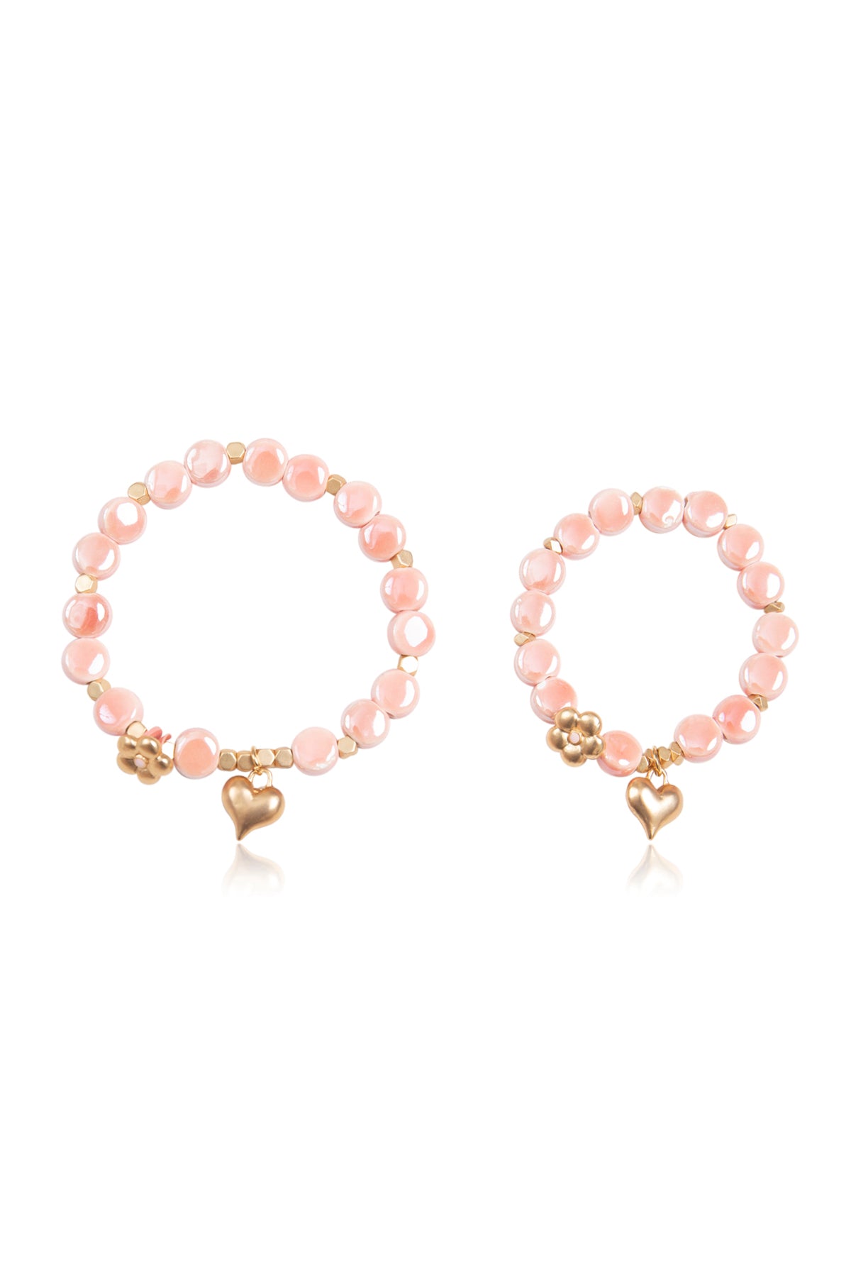 Mommy and Me Matching Bracelets - Stretch Charm Bracelet - Heart Pink