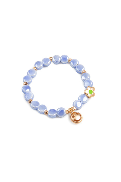 Mommy and Me Matching Bracelets - Stretch Charm Bracelet - Smile Light Blue
