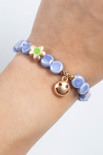 Mommy and Me Matching Bracelets - Stretch Charm Bracelet - Smile Light Blue