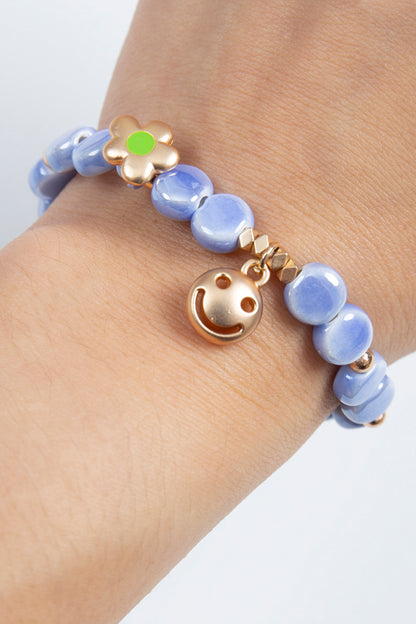 Mommy and Me Matching Bracelets - Stretch Charm Bracelet - Smile Light Blue