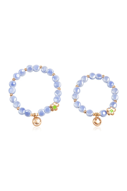Mommy and Me Matching Bracelets - Stretch Charm Bracelet - Smile Light Blue