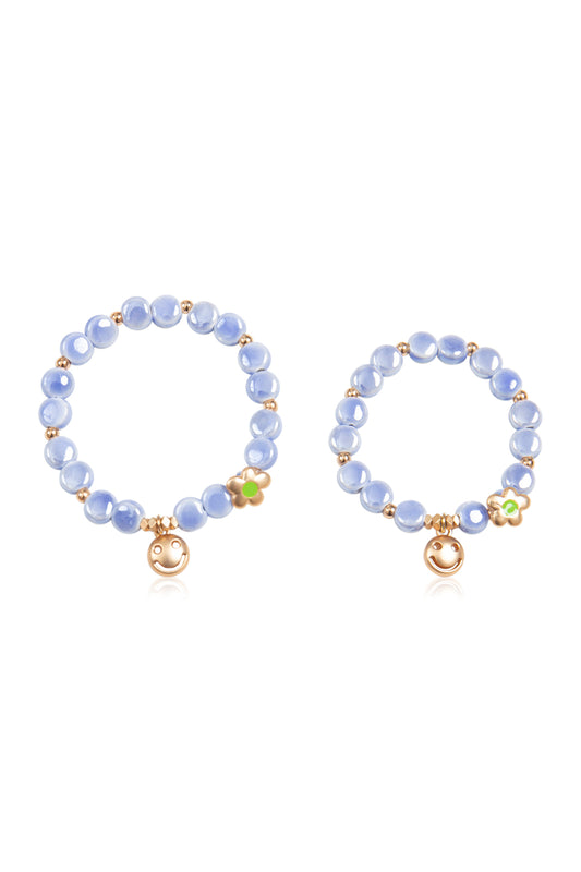 Mommy and Me Matching Bracelets - Stretch Charm Bracelet - Smile Light Blue