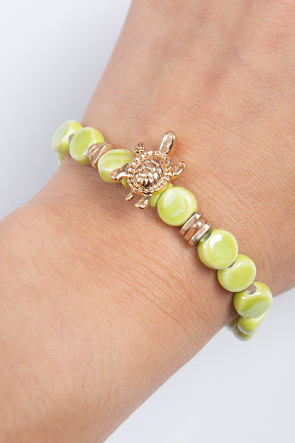 Mommy and Me Matching Bracelets - Stretch Charm Bracelet - Turtle Green