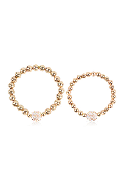 Mommy and Me Bracelets - Rhinestone Sports Charm Metallic Gold 2 Set - Golf