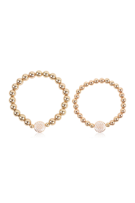 Mommy and Me Bracelets - Rhinestone Sports Charm Metallic Gold 2 Set - Golf