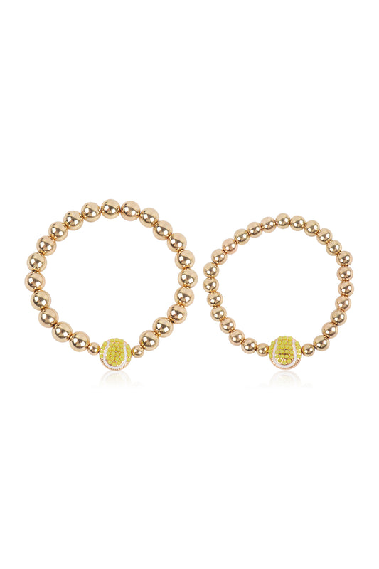 Mommy and Me Bracelets - Rhinestone Sports Charm Metallic Gold 2 Set - Tennis