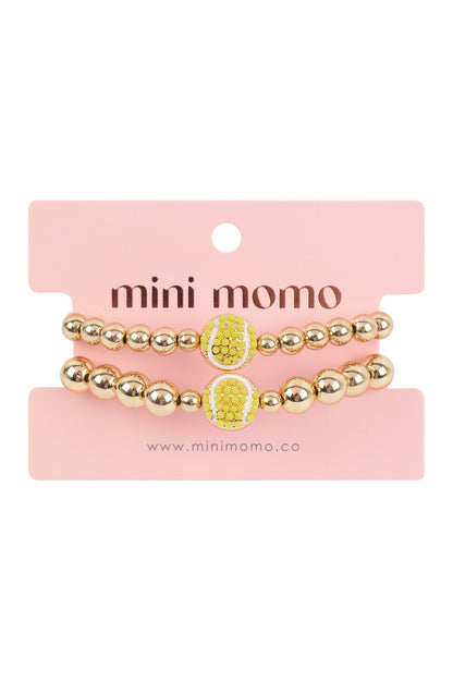 Mommy and Me Bracelets - Rhinestone Sports Charm Metallic Gold 2 Set - Tennis