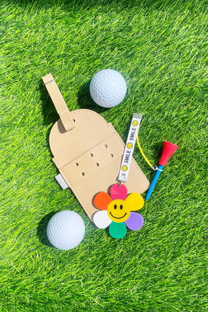 Golf Tee Holder Belt Hanger Bag Tag Charm Organizer - Beige