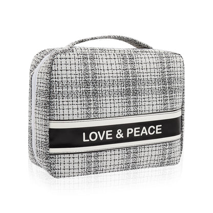 Makeup Bag Travel Toiletry Organizer Cosmetic Pouch Hanging Storage Weekender Handbag - White Black