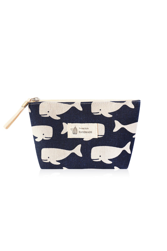 Small Makeup Bag Cute Print Cosmetic Toiletry Pouch - Blue Whale