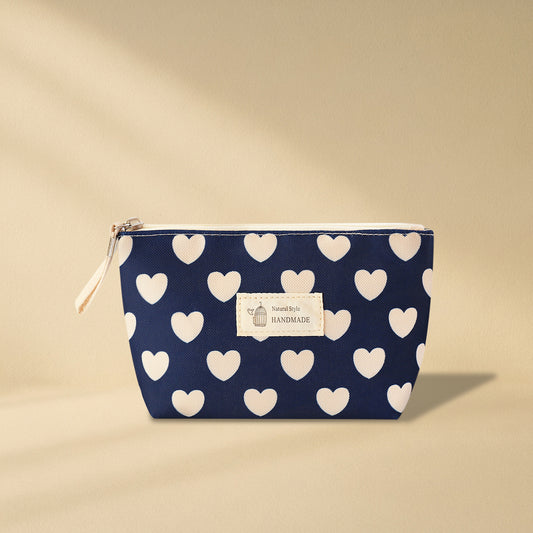 Small Makeup Bag Cute Print Cosmetic Toiletry Pouch - Blue Heart
