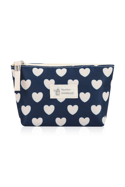 Small Makeup Bag Cute Print Cosmetic Toiletry Pouch - Blue Heart