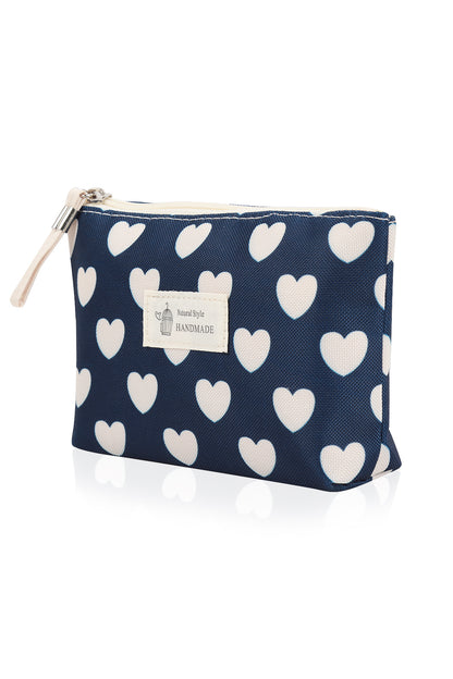 Small Makeup Bag Cute Print Cosmetic Toiletry Pouch - Blue Heart