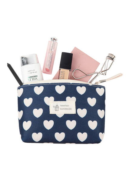 Small Makeup Bag Cute Print Cosmetic Toiletry Pouch - Blue Heart
