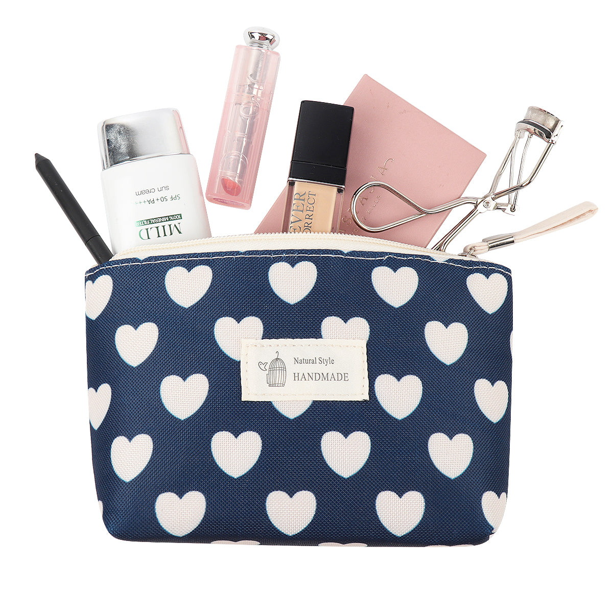 Small Makeup Bag Cute Print Cosmetic Toiletry Pouch - Blue Heart