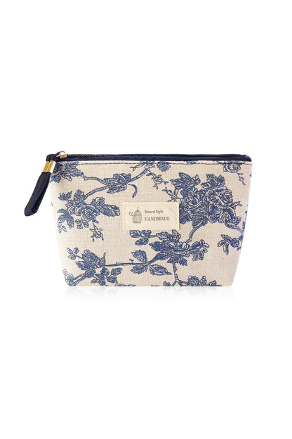 Small Makeup Bag Cute Print Cosmetic Toiletry Pouch - Blue Floral