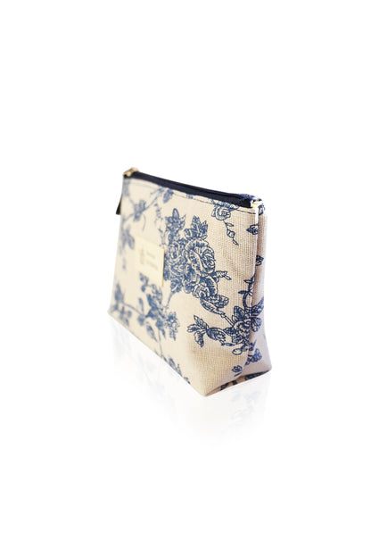 Small Makeup Bag Cute Print Cosmetic Toiletry Pouch - Blue Floral