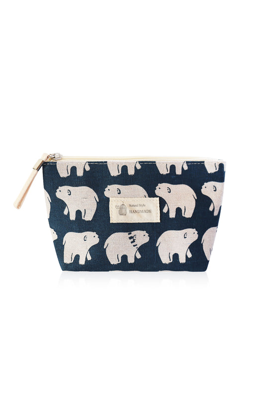 Small Makeup Bag Cute Print Cosmetic Toiletry Pouch - Blue Polar