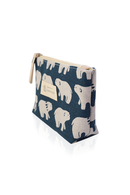 Small Makeup Bag Cute Print Cosmetic Toiletry Pouch - Blue Polar