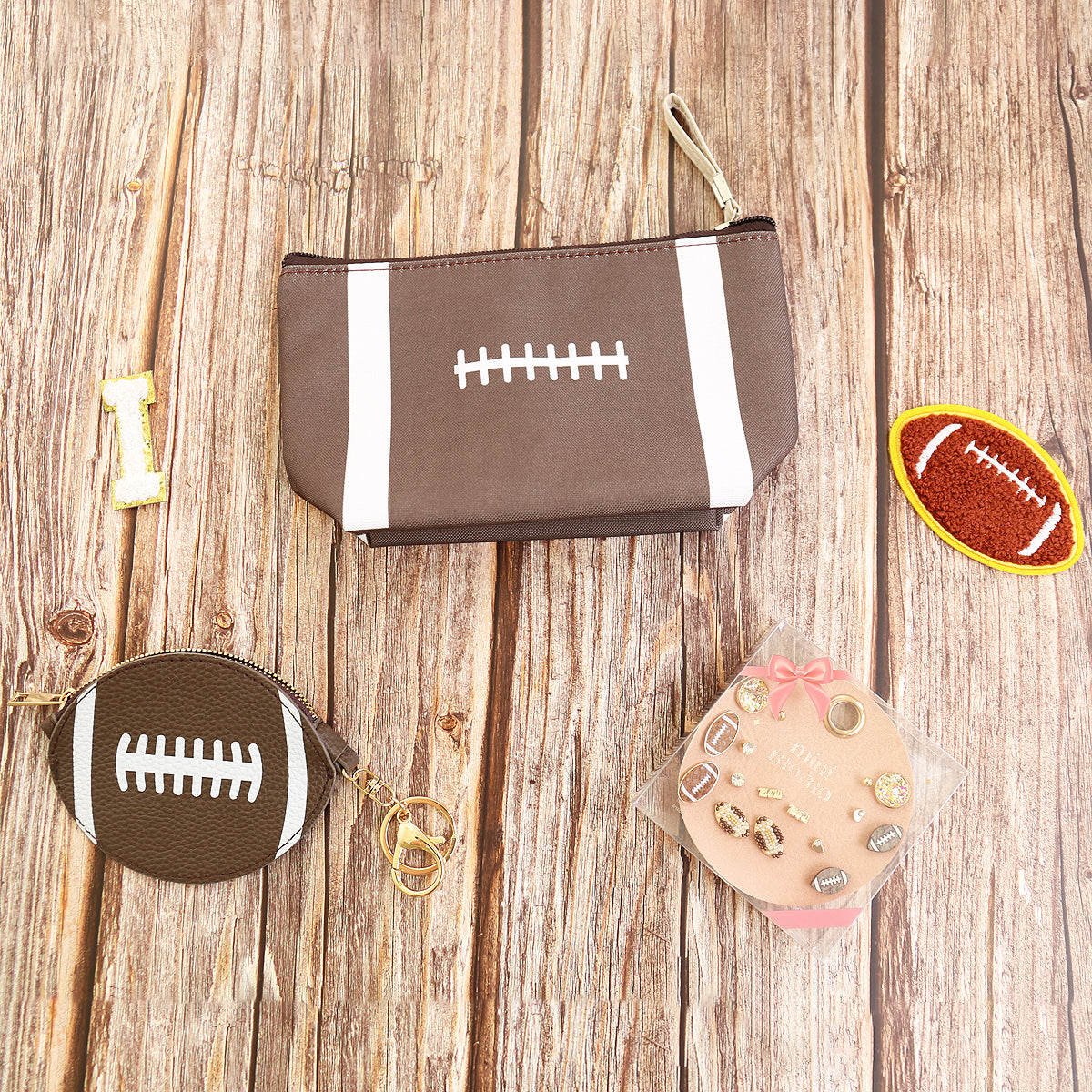 Sports Print Makeup Bag Travel Case Organizer Pouch - Football