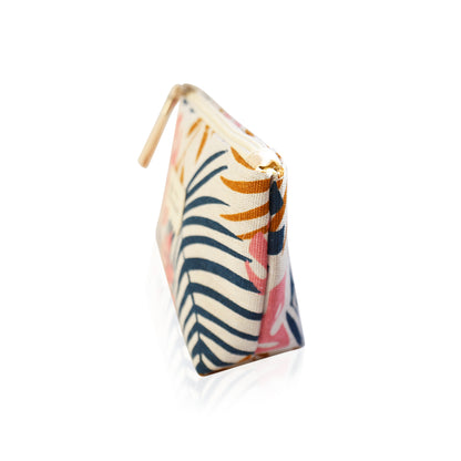 Small Makeup Bag Cute Print Cosmetic Toiletry Pouch - Leaves Pink