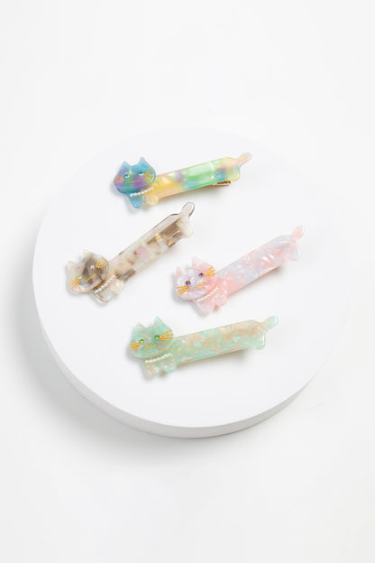 Hair Claw Clip for Women and Girls - Cute Small Acrylic Hair Pin Cat - Mint