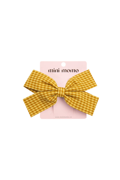 Cute Bow Hair Clip Pin for Women and Girls - Fabric Gingham Mustard