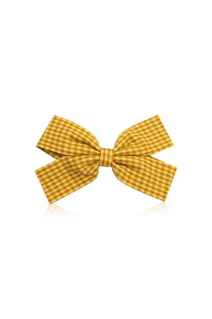 Cute Bow Hair Clip Pin for Women and Girls - Fabric Gingham Mustard
