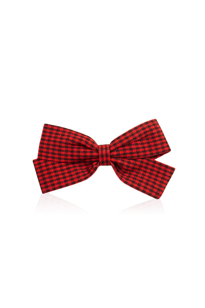 Cute Bow Hair Clip Pin for Women and Girls - Fabric Gingham Red