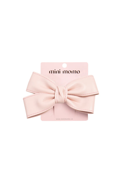 Cute Bow Hair Clip Pin for Women and Girls - Faux Leather Pink