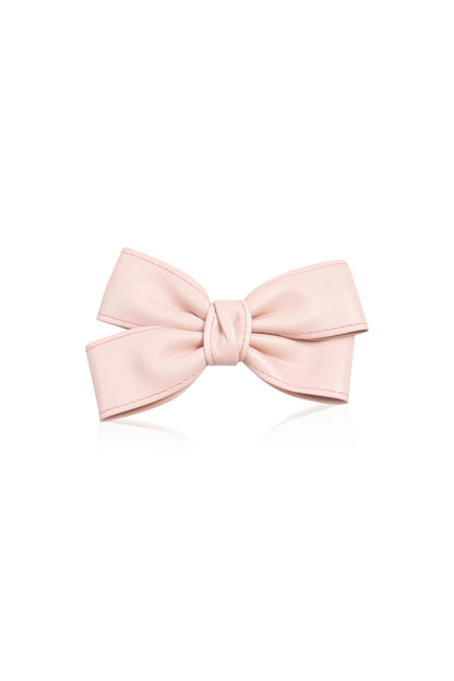 Cute Bow Hair Clip Pin for Women and Girls - Faux Leather Pink