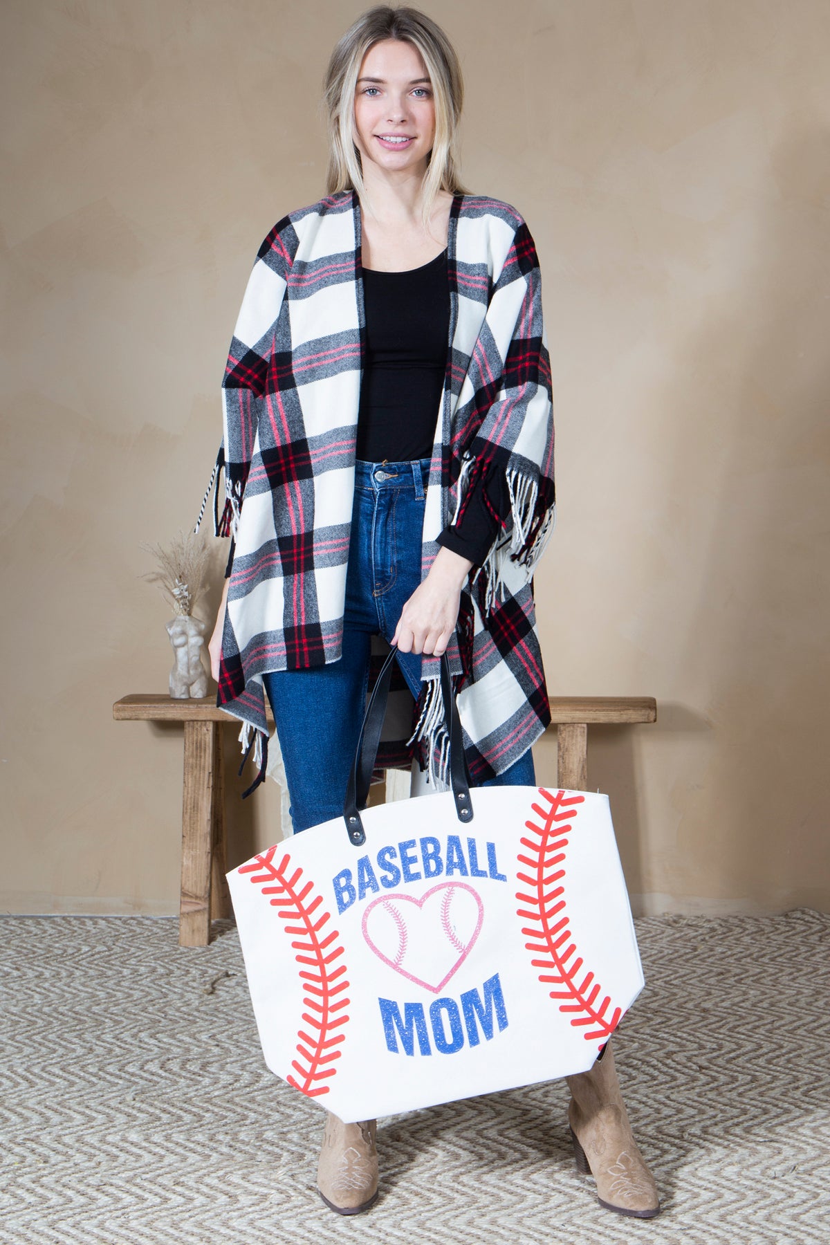 Mini Momo Sports Print Canvas Tote Game Day Bag - Oversized Handbag - Lifestyle - Front - Baseball