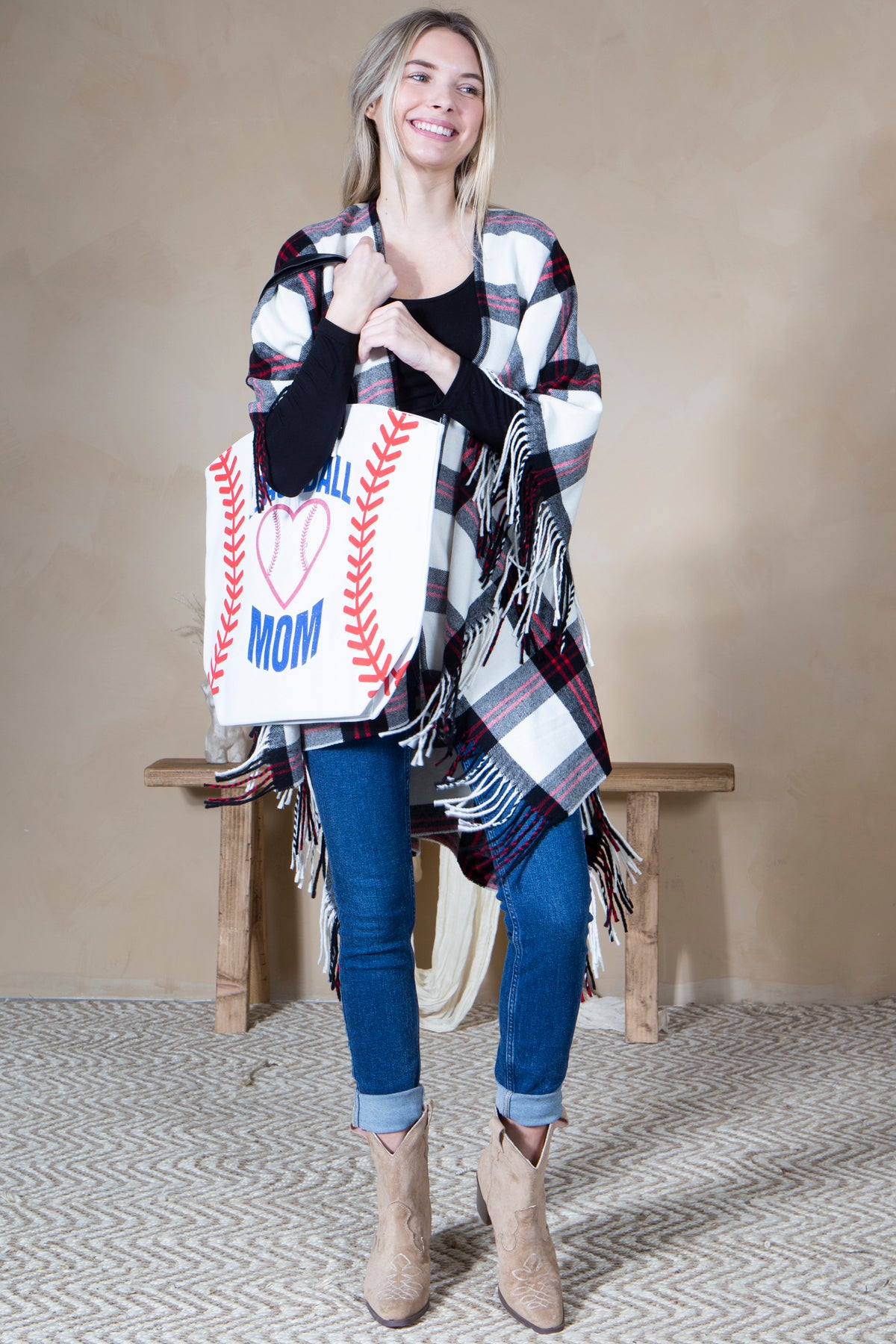 Mini Momo Sports Print Canvas Tote Game Day Bag - Oversized Handbag - Lifestyle - Front - Baseball