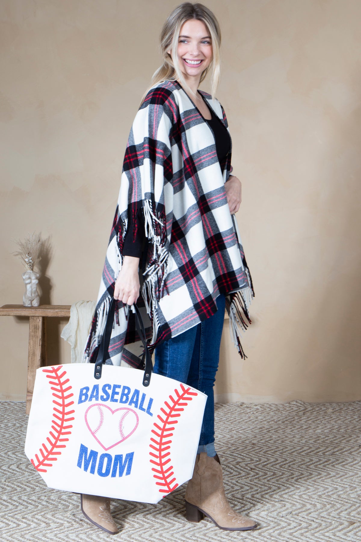 Mini Momo Sports Print Canvas Tote Game Day Bag - Oversized Handbag - Lifestyle - Side - Baseball