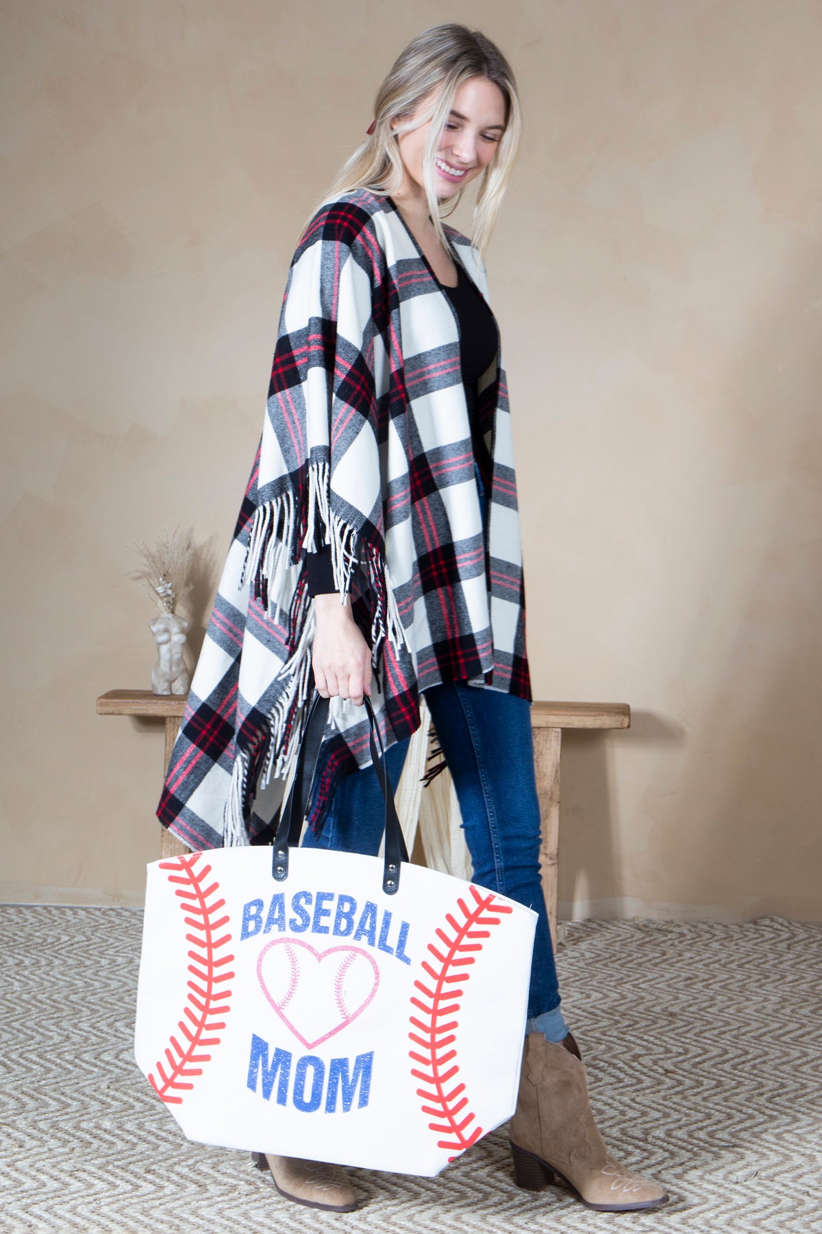 Mini Momo Sports Print Canvas Tote Game Day Bag - Oversized Handbag - Lifestyle - Side - Baseball