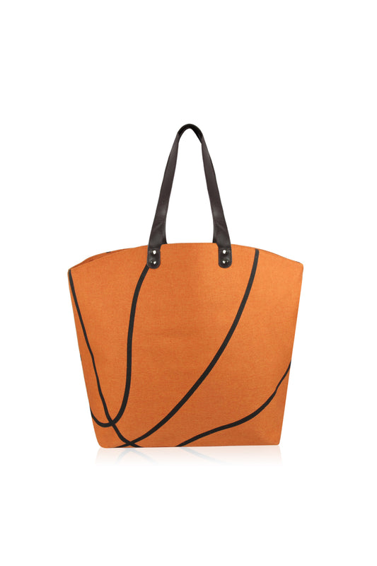 Mini Momo Sports Print Canvas Tote Game Day Bag - Oversized Handbag - Main - Basketball