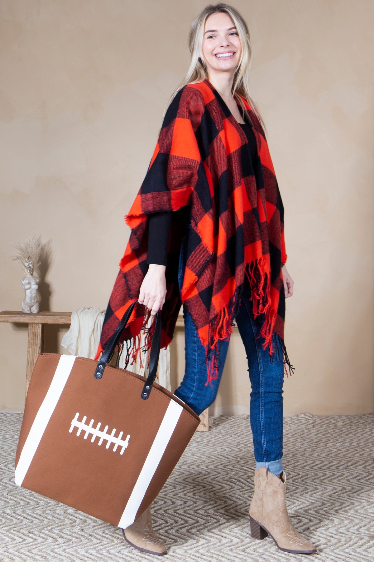 Mini Momo Sports Print Canvas Tote Game Day Bag - Oversized Handbag - Lifestyle - Side - Football