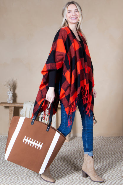 Mini Momo Sports Print Canvas Tote Game Day Bag - Oversized Handbag - Lifestyle - Side - Football