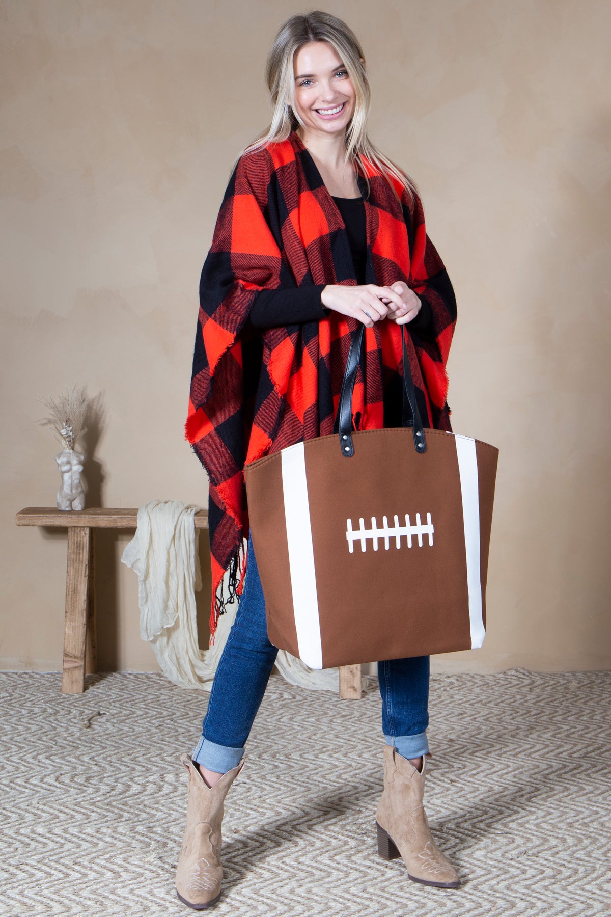 Mini Momo Sports Print Canvas Tote Game Day Bag - Oversized Handbag - Lifestyle - Front - Football