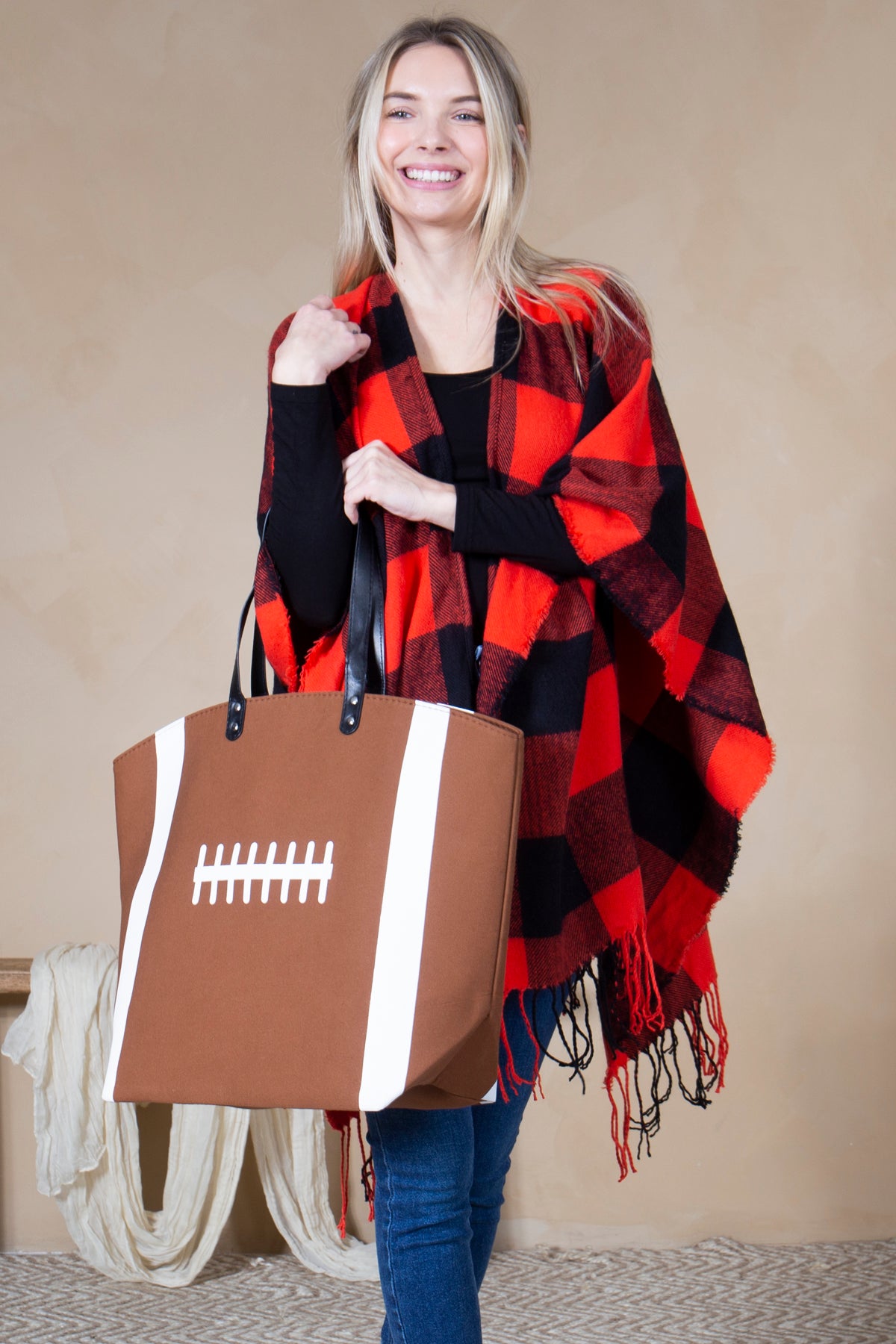 Mini Momo Sports Print Canvas Tote Game Day Bag - Oversized Handbag - Lifestyle - Front - Football