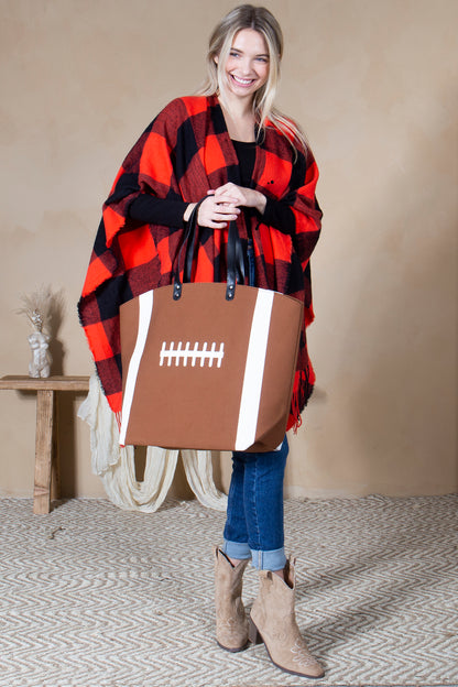 Mini Momo Sports Print Canvas Tote Game Day Bag - Oversized Handbag - Lifestyle - Front - Football