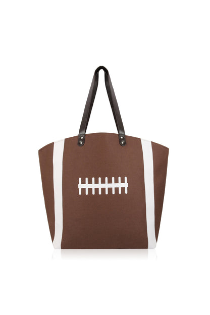 Mini Momo Sports Print Canvas Tote Game Day Bag - Oversized Handbag - Main - Football