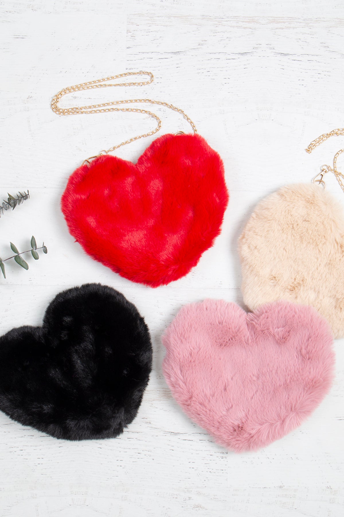 Cute Handbags Girls Purse - Faux Fur Crossbody - Fluffy Heart Chain Bag - Pink