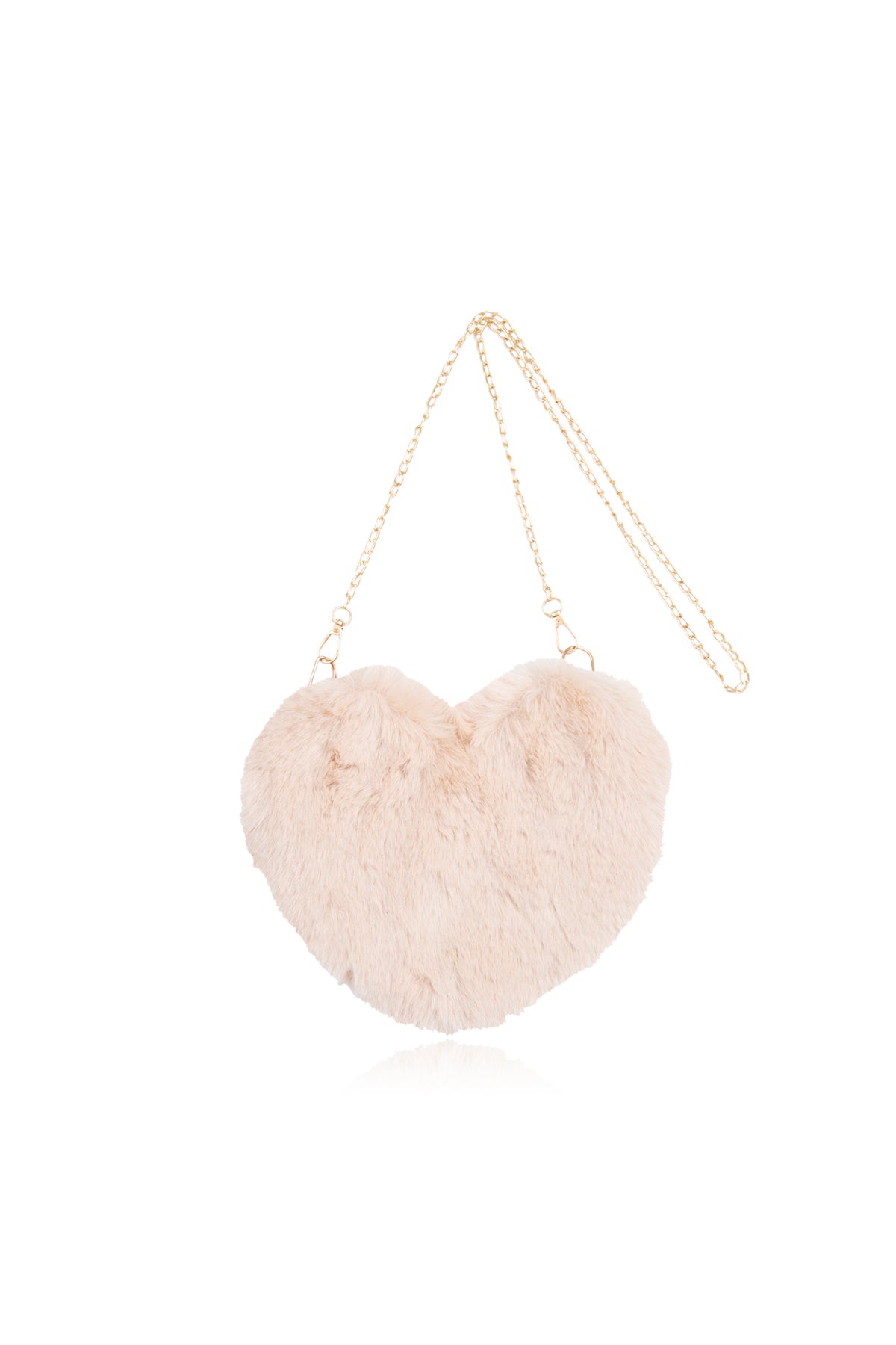 Cute Handbags Girls Purse - Faux Fur Crossbody - Fluffy Heart Chain Bag - Brown