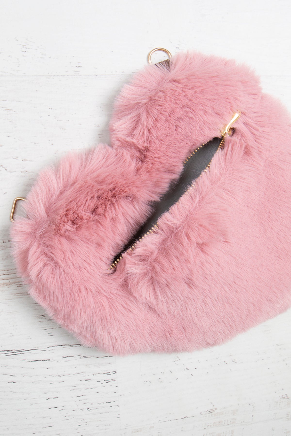 Cute Handbags Girls Purse - Faux Fur Crossbody - Fluffy Heart Chain Bag - Pink