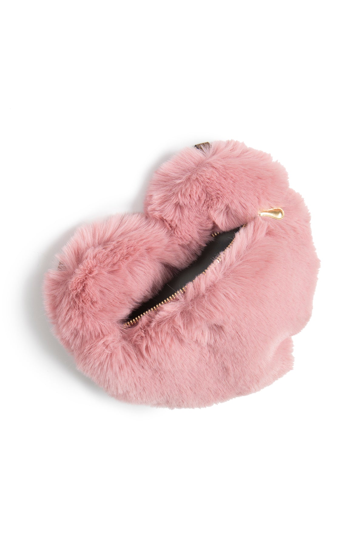 Cute Handbags Girls Purse - Faux Fur Crossbody - Fluffy Heart Chain Bag - Pink