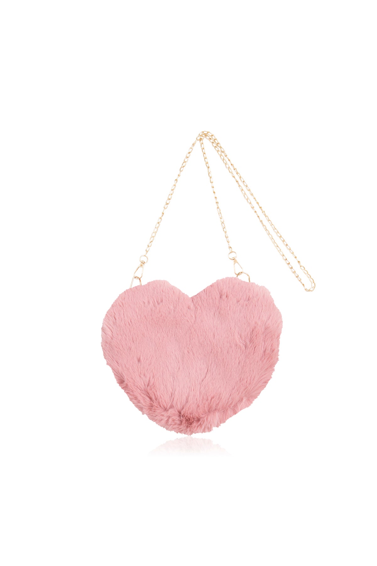 Cute Handbags Girls Purse - Faux Fur Crossbody - Fluffy Heart Chain Bag - Pink