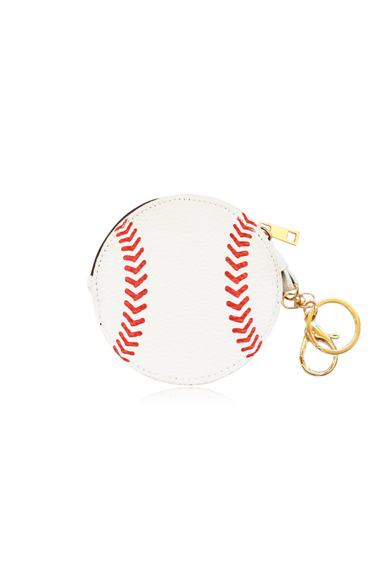 Baseball Key Chain Bag Charm - Sports Coin Purse Zip Pouch Cute Team Gift